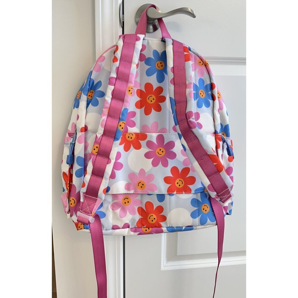 STATE Kids Backpack - White with Blue Pink Red Floral Smiley Print - Picture 9 of 10